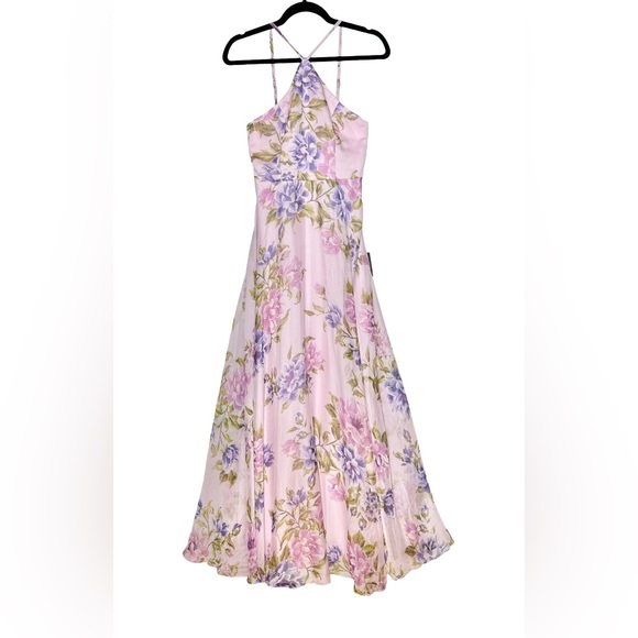NWT Lulus Romantic Marvel Light Pink Floral Print Halter Neck Maxi Dress, Small - Picture 5 of 16